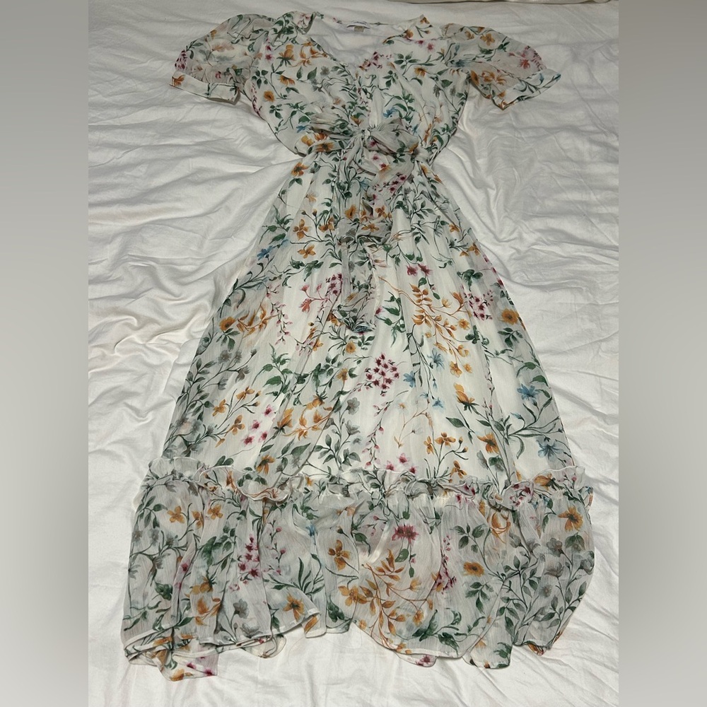Calvin Klein White Floral Ruffled Maxi Dress